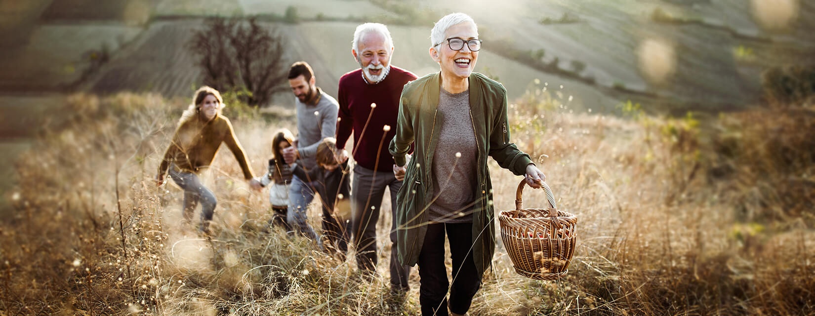 family walking uphill
