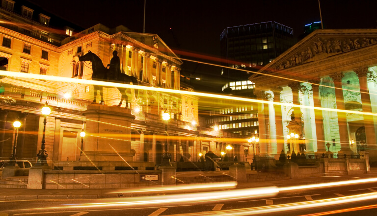 Streaking light across a busy london street at night