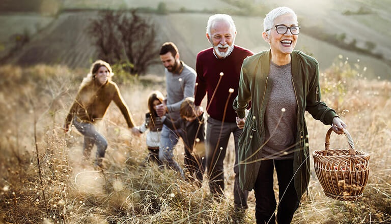 family walking uphill